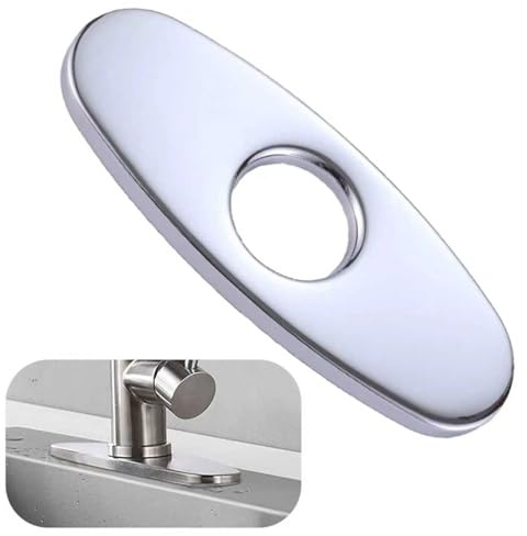 1 Pcs 6 Inch Kitchen Sink Hole Cover Plate, 304 Stainless Steel Faucet Deck Plate Escutcheon for Pull Down Faucet - Silver, Universal Sink Cover for Plumbing Gaps (Fits 6 Holes)