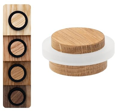 EVI Herrajes | Türstopper Boden Holz | Eichenholz mit weißem Gummi | Ø37x22mm | Klebstoffmontage | Mod.20335X19 | Ø37x22mm | Klebstoffmontage | Mod.20335X19