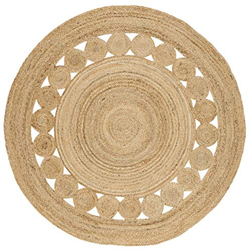 SAFAVIEH Area Rug 3' Round - Natural Fiber Collection - Natural Brown, Handmade Jute, Boho Farmhouse Braided Design (NF364A)