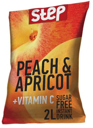 KENDY, Step, Aromatizzatore d'acqua senza zucchero, zero calorie, preparato in polvere per bevanda, 24 bustine al gusto Pesca e Albicocca