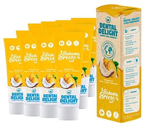 DENTAL DELIGHT Bahama Breeze Zahnpasta, Vegane Zahnpasta mit Geschmack, Zahncreme (Ananas-Kokos, 12er Pack)