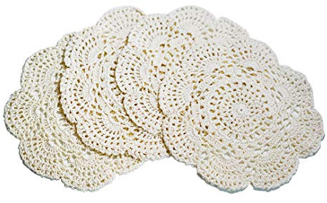 Phantomon 8 Inch Doilies Crochet Round Lace Doily Handmade Placemats 100% Cotton Crocheted Coasters, Pack of 4 (Beige)