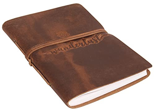 Gusti Poesiealbum Leder - Wanderlust Damen und Herren Notizbuch Reisetagebuch Tagebuch Skizzenbuch Spruch Zitat DIN B5 Braun