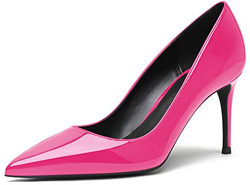 Tacchi a Punta da Donna, Tacchi Alti, Scarpe Slip-on Comfort, Tacchi in Vernice, Décolleté in Gomma, Décolleté da Ufficio Fucsia EU44