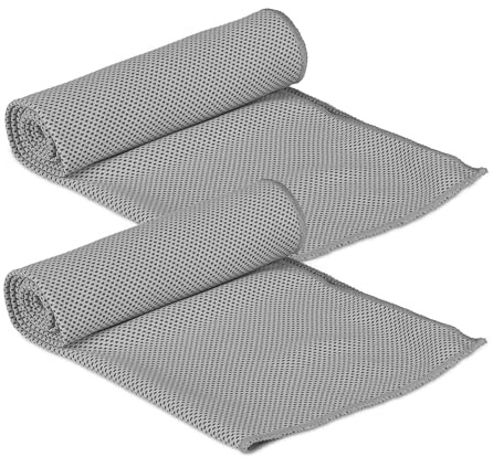 Relaxdays 4 x Kühlendes Handtuch, Mikrofaser, Kühltücher Hals, Sport & Fitness, mit Box, Kühlhandtuch Yoga, 90 x 30 cm, grau
