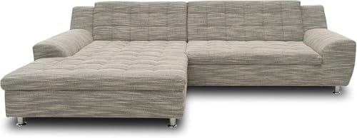 DOMO Collection Morton - Divano angolare a L (chaise longue a sinistra), con funzione letto, 304 x 200 x 84 cm, grigio chiaro