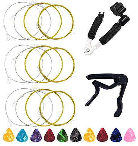 Mandolin Strings 3 Full Sets Stainless Steel Core Bronze Wound and 3 in 1 Restringing Tool, Capo, 10 Picks