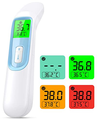 Ear Forehead Thermometer for Adult, KKmier No Contact Digital Thermometer, 4 in 1 Infrared Temperature Checker for Adults Baby Kids, with Fever Alarm, Instant Reading, Memory Function