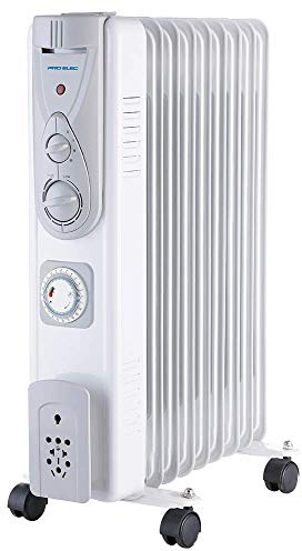 PRO ELEC PELL0213-UK 2kW 9 Fin Oil Filled Radiator with Timer, White