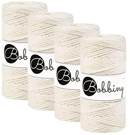 Bobbiny Makramee Garn Farbe Natural 3 mm einfach gezwirnt / 4 Rollen Spar-Set