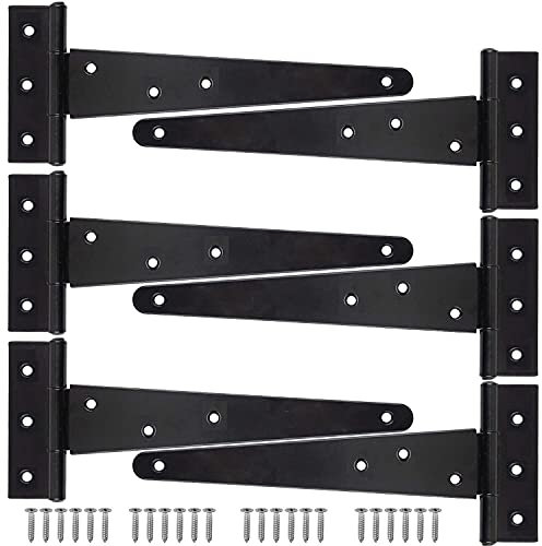 KAHEIGN 6 Pièces Charnière De Remise en T, 25cm À Toute épreuve Métal Fer Charnière en T Charnières pour Portails De Jardin Antirouille à Sangle en T pour Portes De Hangar Portes De Grange (Noir)