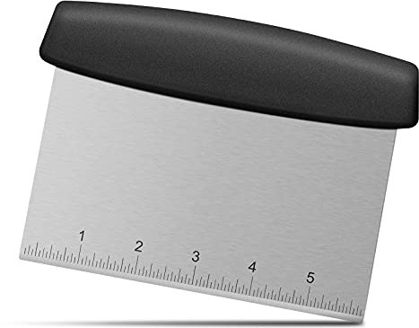 Teigschaber, Teigschaber mit Griff und Messskala, Bankschaber mit Edelstahlklinge in Lebensmittelqualität, ausgezeichnet wie Teigschaber, 7 Zoll, Schwarz