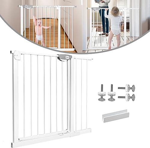LARS360 Ausziehbares Treppenschutzgitter ohne Bohren, Auto-Close Treppengitter und Einhändiges Öffnen, Metall Baby Türgitter für Tür & Treppe, 95-105cm Breit, Weiß