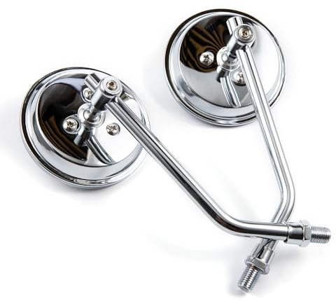 Motorrad Rückspiegel, Classic Retro 4 Schwarz Runder Lenker Seitenspiegel mit 8mm 10mm Schrauben und Metallschäften für ATV Scooter Dirt Bike Cruiser (Silber)