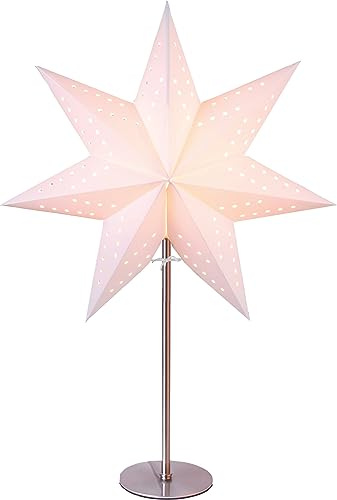 EGLO Tischlampe mit Weihnachtsstern Dekostern | beleuchtet aus Papier mit Metall-Sockel, 3D Fenster-Leuchtstern stehend in weiß mit Kabel, E14