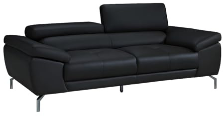Vente-unique Linea Sofa Ledersofa 3-Sitzer - Schwarz - Gretel