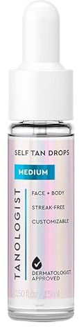 Tanologist Self-Tan Drops- Medium, Bronzing Serum, Customizable Face & Body Self Tanner For Moisturizer, Gradual Body & Face Tanning Drops for Natural Glow, Streak-Free Vegan Formula, 0.5 fl oz