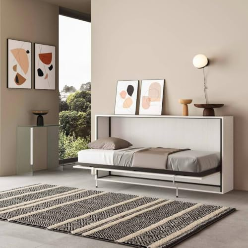 IMAGO FACTORY Kendo Singolo - Mobile Letto a Scomparsa Singolo (L.200 P.106 H.97) Letto a Scomparsa Orizzontale 100% Made in Italy, Letti a Scomparsa (Materasso non Compreso, Bianco Frassino)
