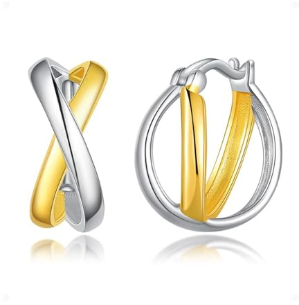 PHNIBIRD Creolen aus 925 Sterling Silber Bicolor Ohrringe Klassisch X Symbol Hypoallergene Leicht Ohrringe Geschenk für Frauen
