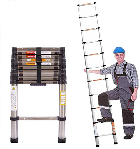 Échelle télescopique en acier inoxydable - 2,6 m - Échelle coulissante - Antidérapante - Multifonction - Charge maximale : 150 kg - EN131