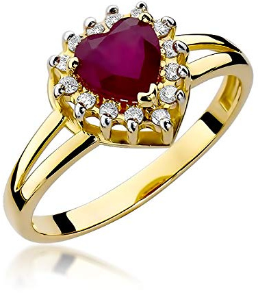 MARKO Damen-Goldring mit 1,10 Karat Rubin und 0,12 Karat Diamanten | 14 Karat Gold (585) | Goldring mit Box | Goldring für Frauen (Rubin, 48 (15.2))