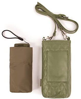 VOGUE Paraguas micromini plegable mujer elegante, fino y ultra ligero. Con bolsito smartphone. Ideal para regalo. Sistema Anti-viento (Wind Proof), Protección Solar UV. Apertura manual. (Verde)