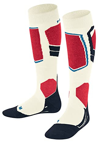 FALKE Unisex Kinder Skisocken SK4 Advanced K KH Wolle Warm Dünn 1 Paar, Weiß (Off-White 2040), 23-26