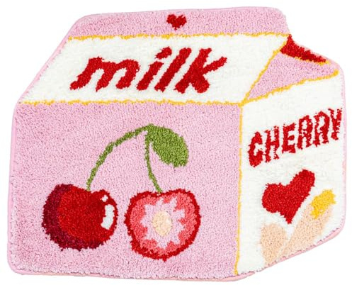 Badematte mit Fruchtkirsche für Badezimmer, niedlich, rosa, rutschfest, Obst-Badvorleger, Milch, Cartoon, Plüsch, Duschvorleger, saugfähig, Dekoration, Badewannenmatte, waschbar