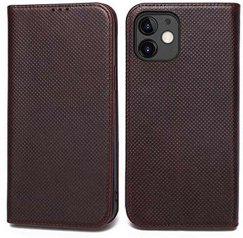Gebei Echt Leder Hülle für iPhone 12 Mini (5,4), Vintage Wallet Lederhülle mit Kartenfächer Magnetverschluss Standfunktion Handyhülle Schutzhülle Ledertasche Flip Case Klapphülle Tasche - Braun