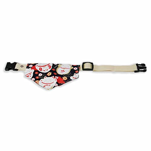 Monkimau Hundehalstuch für mittelgroße Hunde - Halsband aus Nylon mit Klickverschluss und Halstuch für Hunde aus Baumwolle mit Glückskatzen