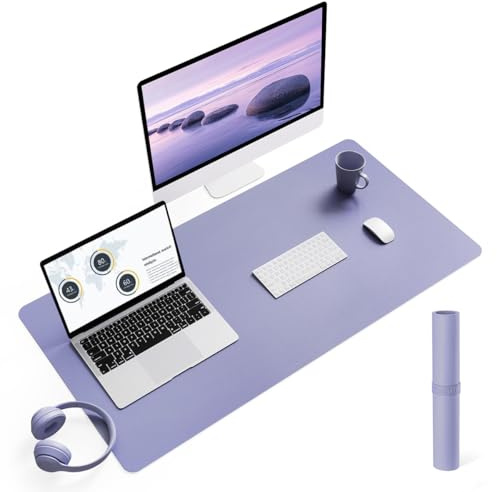 YSAGi Schreibtischunterlage, Premium Leder Mauspad, Lavendel, 90x43cm | Rutschfeste Schreibtisch Unterlage, Tischunterlage, Multifunktionales Mousepad Schreibtisch Organizer für Büro & Homeoffice