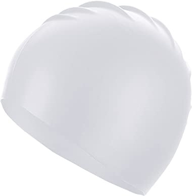 UTTPLL Silicone-Waterproof-Swimming-Durable-Non-Slip Unisex Adult Swim Cap Swimming Hat Men Women Long Hair Pool Cap Elastic Comfortable Bathing Cap White