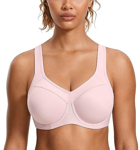 SYROKAN Sujetador Deportivo Alto Impacto con Aros y Forro Ligero para Mujer Rodonita Rosa 105C