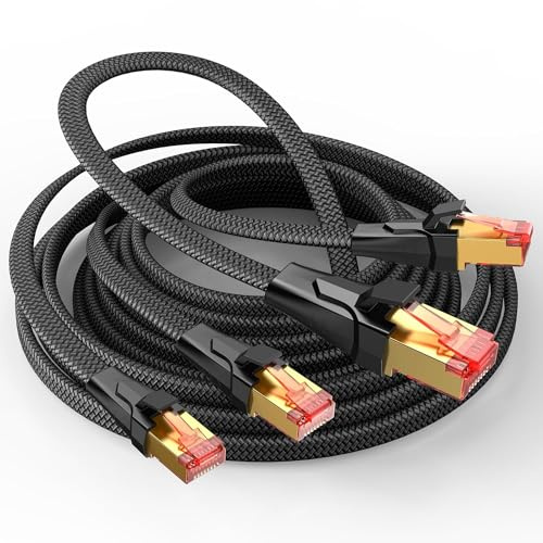 SNOWKIDS CAT 8 LAN Kabel 2m 2 Stück, 40Gbps Netzwerkkabel Ethernet Kabel | 2000MHz S/FTP Internet Kabel Gigabit RJ45 Nylon geflochtener Vergoldeter Patchkabel für PS/5/4 Router Modem TV Switch Laptop