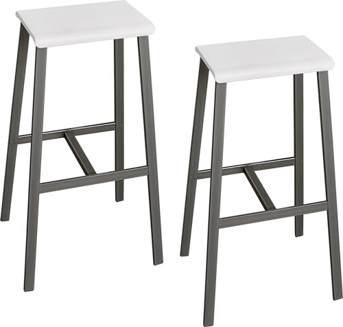 bümö Barhocker 2er Set im Industrial-Design, Barstuhl Weiß-Rohstahl, Barhocker Holz-Sitz ohne Lehne, Hocker mit Gestell aus Metall belastbar bis 120 kg