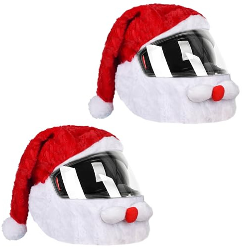 Lezevn 2 Pezzi Berretto Natalizio Copertura per Casco Moto Cappello di Babbo Natale Protezione Soffice Berretti Natalizi per Moto Decorazione