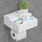EXABANG Porte-rouleau de papier toilette sans perçage avec boîte à lingettes humides - Support en bambou pour salle de bain - Autocollant ou perçage - Blanc