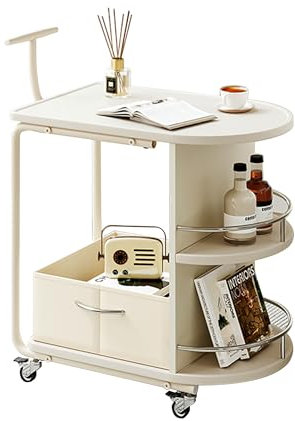 JOSIAHCQ Beistelltisch Couch mit Rollen Wohnzimmertisch Couchtisch Weiss Klein Sofa Tisch Coffee Table fürs Wohnzimmer Laptoptisch Nachttisch Modern mit Stauraum für Zuhause Terrasse Garten