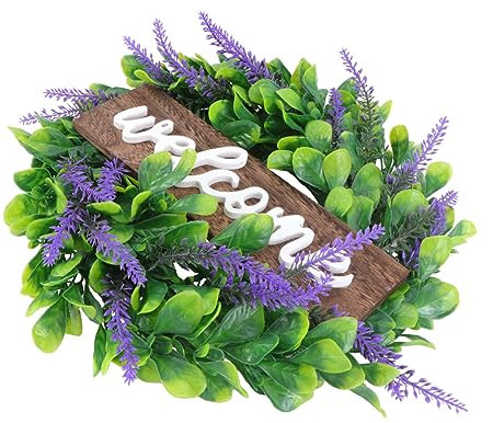 Grüner Holzkranz mit Kunststoff, Lavendel Design für Tür und Wanddeko