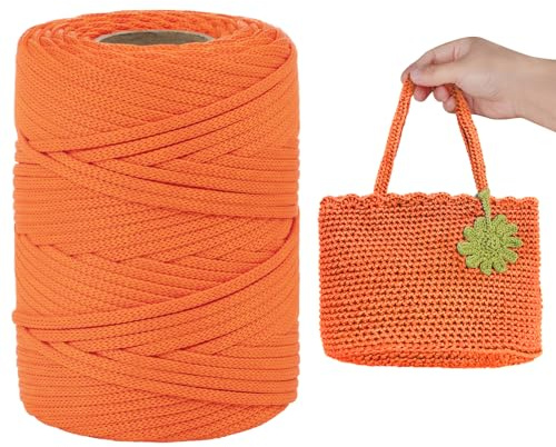 LEREATI Makramee Garn 3mm Dunkles Orange 90m Polyester Garn Wohnung Häkelgarn Polyestergarn Geflochten Polypropylen-Kordel für Tasche, Hut, Platzteller, Umhängetasche, Handtasche, Handwerk
