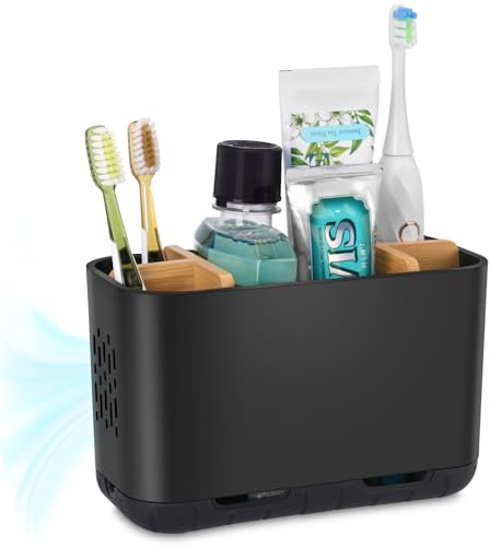 PARKMANI Zahnbürstenhalter, Elektrische Zahnbürste Halterung für Badezimmer Organizer, Abnehmbarer Zahnbürsten Organizer mit Abflussloch für Familie, Kinder (Black, Large)