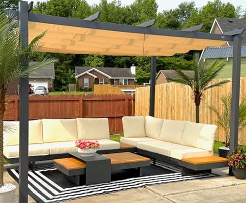 PURPLE LEAF Pergola Aluminium 4 x 3 m avec LED Toit Protecteur Jardin Kaki | Soirées conviviales, Anti-intempéries, Tissu Teint dans la masse, Service client, Poteaux 9 × 9 cm, Pergola jardin extérieur