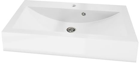 Vladon Aloha washbasin - Countertop washbasin Angular design - Mineral cast (80 x 43 x 14 cm)