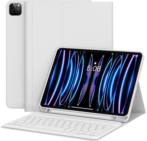 KVTVOU Funda con teclado para iPad Pro de 11 pulgadas 4ª/3ª y 2ª generación con soporte para bolígrafo, funda extraíble inalámbrica Folio delgado blanco teclado para iPad Pro 11, gris