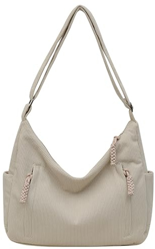 ibalulu Umhängetasche Damen Cord Crossbody Bag Damen, Groß Schultertasche Halbmond Tasche für Schule Büro Arbeit Reisen Ausflug Einkauf (Beige)