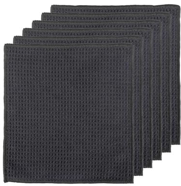 Set de 6 Paños de Cocina Negros de Microfibra Reutilizables, 30x30 cm Toallas de Té con Estampado de Gofres para Fuerte Absorción de Agua Paños Gruesos y Sin Pelusas para Limpieza Doméstica