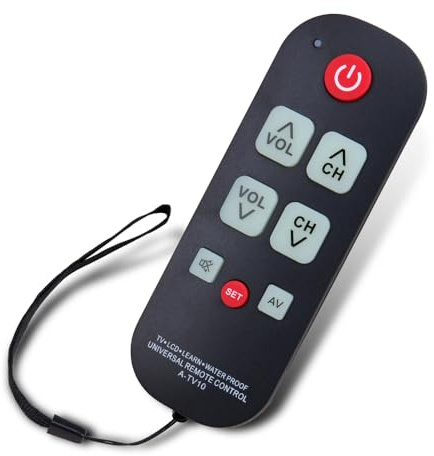 WSDMAVIS 1 télécommande TV à gros bouton pour personnes âgées A-TV10 contrôleur universel simple étanche avec lumière LED compatible avec tous les modèles de TV