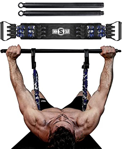 INNSTAR Kit Elastiques de Musculation Professionnel pour l'entraînement Complet du Corps, Barre pour élastiques Musculation, Bandes de Résistance Élastique pour la Maison,la Salle de Sport -Bleu 48KG
