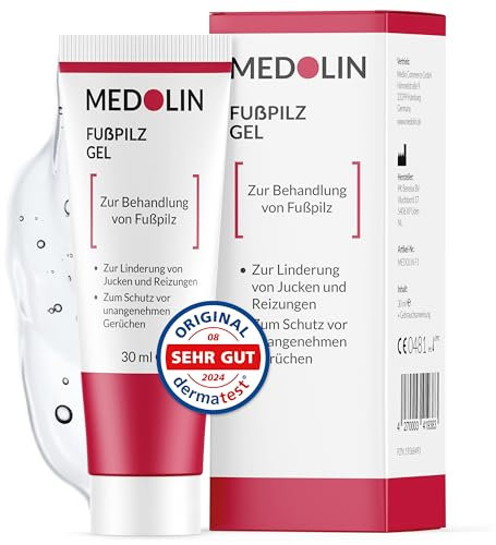 Medolin Fußpilzgel - Fußpilz Creme gegen Juckreiz & unangenehme Gerüche - Mit natürlichen Inhaltsstoffen - Fusspilz Behandlung | Lotion | Zur Massage an Füßen, 30 ml