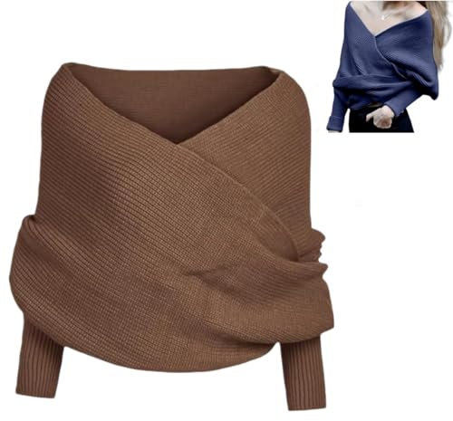 Generisch Snowfall Sweater Scarf with Sleeves,Unisex Fall Winter Warm Scarf Wrap Shawl,Cozy Knitted V Neck Crop Crochet Cape Blanket